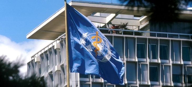 The flag of the UN World Health Organization (WHO) flies at its headquarters in Geneva, Switzerland. WHO/P. Virot