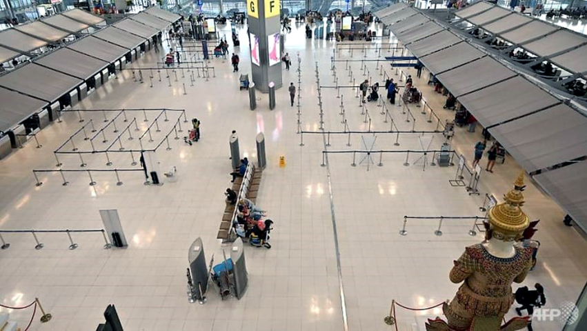 A general view of the almost empty departure hall of Suvarnabhumi Airport in Bangkok on Mar 11, 2020, as visitor numbers have plummeted in the region over the spread of the COVID-19 coronavirus. (Photo: AFP/Mladen Antonov)