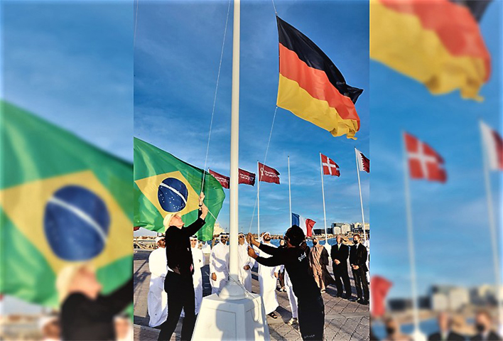 Flags of various nations whose teams 
 entered into the final round of 2022 FIFA World Cup raised amidst a function organized in Corniche of Doha in Qatar, Sunday. 