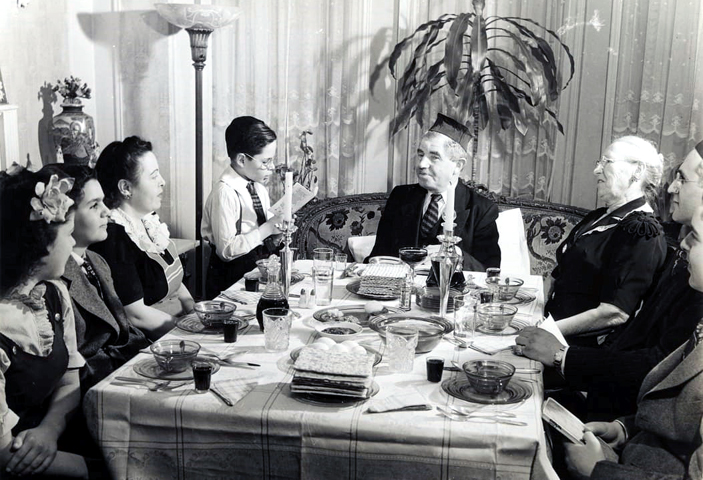 Historic image -- Family having Passover Seder. Photo courtesy: Jewish Museum 