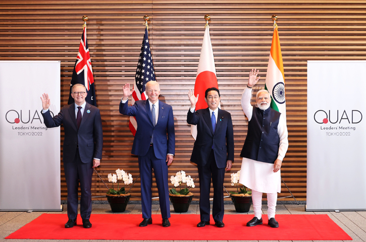 Leaders of the Australia, US, Japan and India at the Quad Summit in Tokyo. Image credit Quad. 