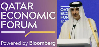 Qatari Emir Sheikh Tamim bin Hamad al-Thani addressing the Qatar Economic Forum in Doha.