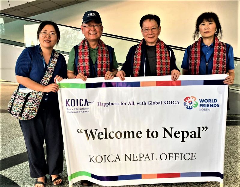 Three new Korea Overseas Volunteers (KOVs) are being welcomed at Tribhuvan International Airport in Kathmandu on June 21.