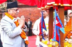 Prime Minister Prachanda at the function to organize Nepal Sambat 1144  on Tuesday Morning. 