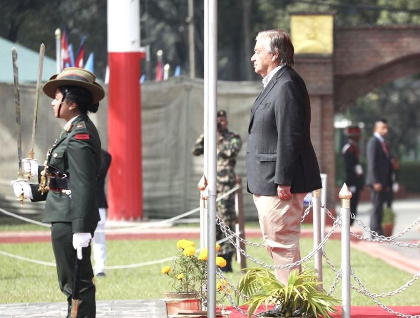UN Chief given Guard of Honor before leaving Nepal on Wednesday.