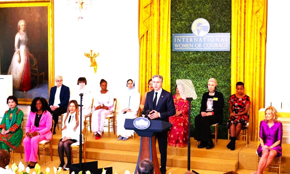 Secretary Antony J. Blinken and First Lady Dr. Jill Biden participate in the 18th annual International Women of Courage Award Ceremony at the White House in Washington, D.C., March 4, 2023. (Image credit Official State Department photo by Chuck Kennedy)