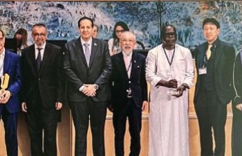 WHO Director-General Dr Tedros Adhanom Ghebreyesus together with Foundation representatives and award winners at the Public Health Prizes and Awards ceremony at the 79th World Health Assembly in Geneva, Switzerland, on 20 May 2026. © WHO / Antoine Tardy
