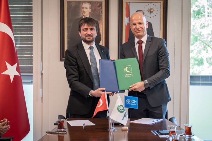 Secretary General of the International Federation of Green Crescent, Amb. Dr. Mehmet Güllüoğlu, together with Vincent Houver, Director of IOM’s Department of Mobility Pathways and Inclusion. Photo: IOM/2026