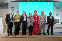 IOM Deputy Director General, Ugochi Daniels, with the panel members of session on Addressing internal displacement in devastated cities: Should housing and service provision take centre stage at the World Urban Forum. Photo: IOM 2026/Tatia Khubulava