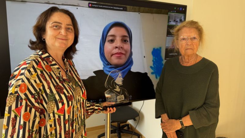 The 2026 Shireen Abu Akleh Prize was awarded to Palestinian journalist Zareefa Abou Qoura, based in Gaza. Photo: IFJ