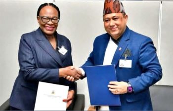 Foreign Minister Shisir Khanal and Ms. Selma Ashipala-Musavyi, Minister of International Relations and Trade of the Republic of Namibia signed a Joint Communiqué today September 25, 2026 establishing diplomatic relations between Nepal and Namibia in New York.