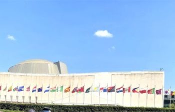 The headquarters of the United Nations located in the Turtle Bay neighborhood of Manhattan in New York City First Avenue to the west, 42nd Street to the south, the East River to the east, and 48th Street to the north.