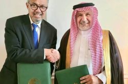 The agreement signed by Dr. Abdullah bin Abdulaziz Al Rabeeah, Advisor to the Royal Court and Supervisor General of KSrelief, and Dr. Tedros Adhanom Ghebreyesus, Director-General of WHO. Photo credit Saudi Press Agency